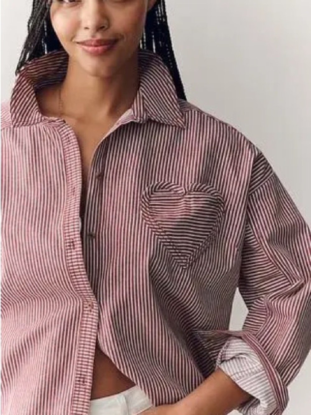 Pilcro Anthropologie Red & White Striped Button-Down with Heart Pocket Sz Large